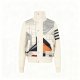 Women's Cream Geometric Line Quilted Bomber Jacket