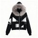 Women's Black & White Geometric Panel Faux Fur Hooded Jacket