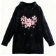 Women's Black Velvet Hoodie with Pink Cherry Blossom Heart Print