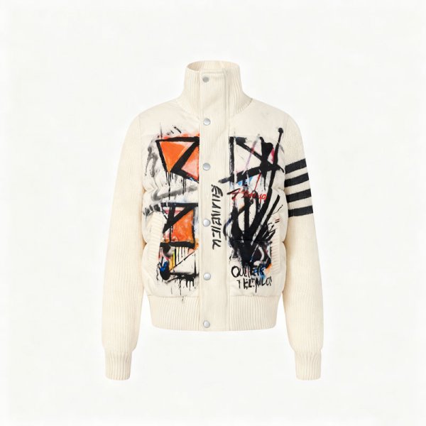 Women's Cream Graffiti Print Quilted Bomber Jacket