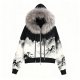 Women's Chinese Ink Landscape Print Faux Fur Hooded Jacket