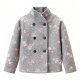 Women's Gray Ditsy Cherry Blossom Print Mandarin Collar Jacket