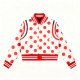 Women's Cream & Red Polka Dot Satin Varsity Jacket